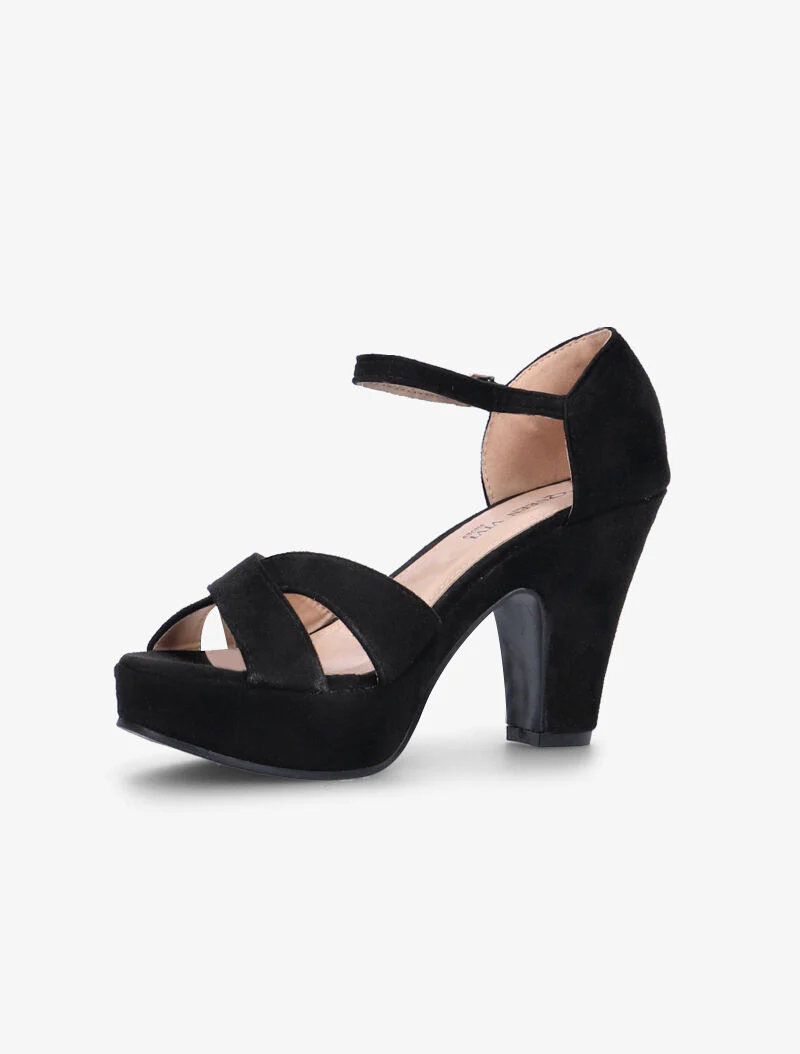 Sandales semi compensées à brides croisées - noir - Image 3