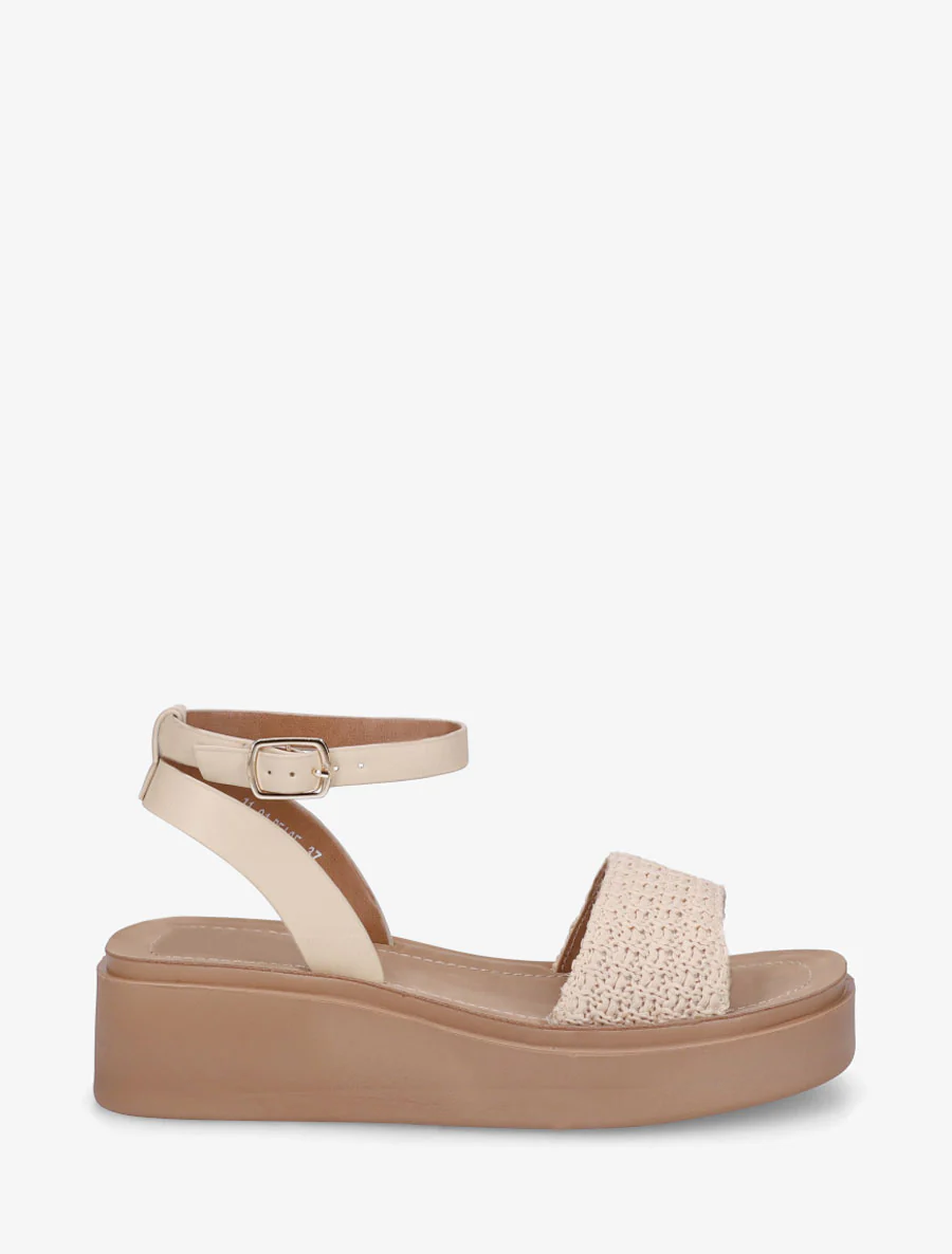 Sandales semi-compensées en raphia tressé - Beige