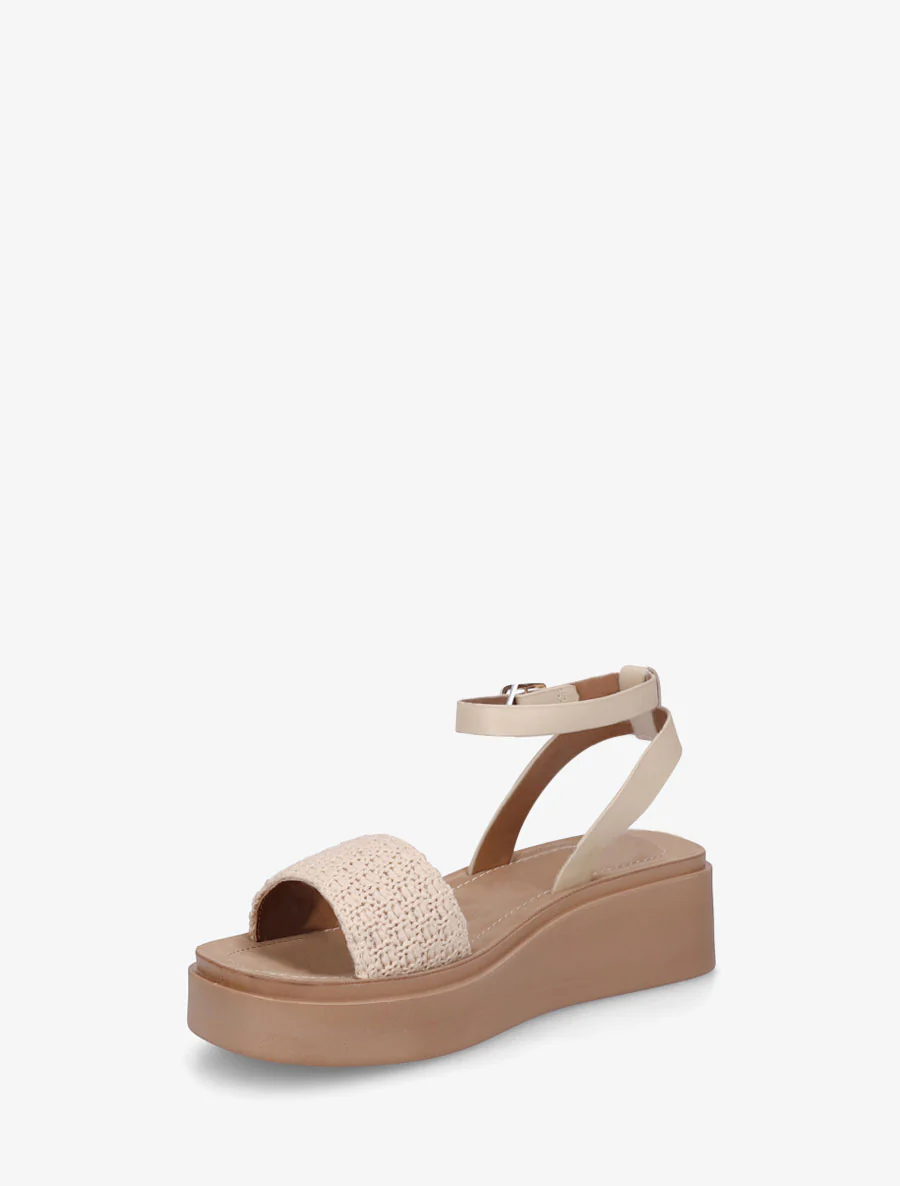 Sandales semi-compensées en raphia tressé - Beige - Image 3