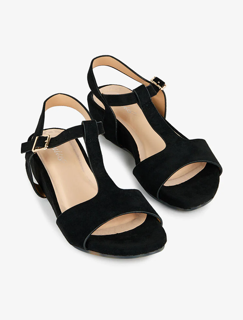 Sandales suédées à bride en T - noir