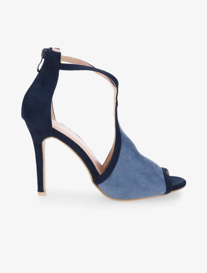 Sandales suédine bicolore à lanières croisées - marine/bleu