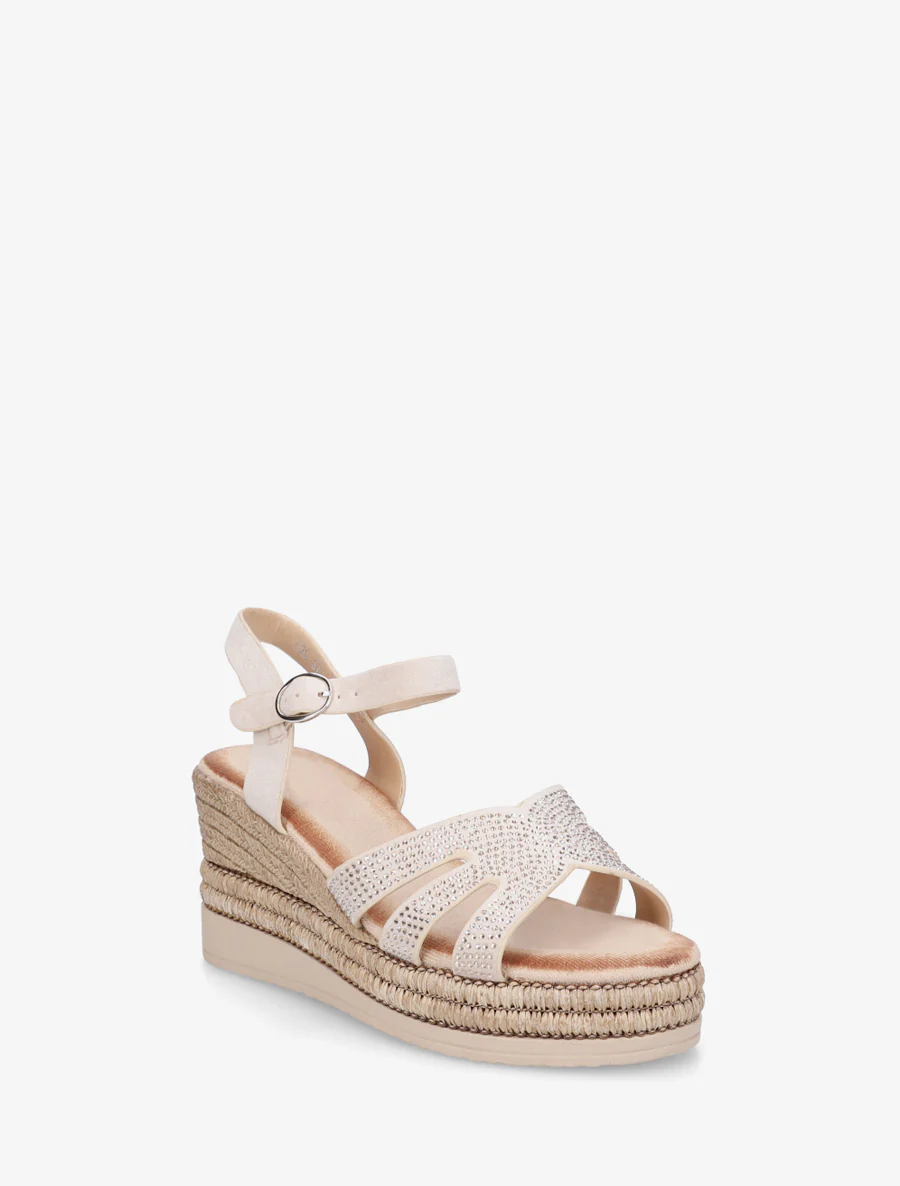 Sandales talon compensé à bride strassée - Beige - Image 2