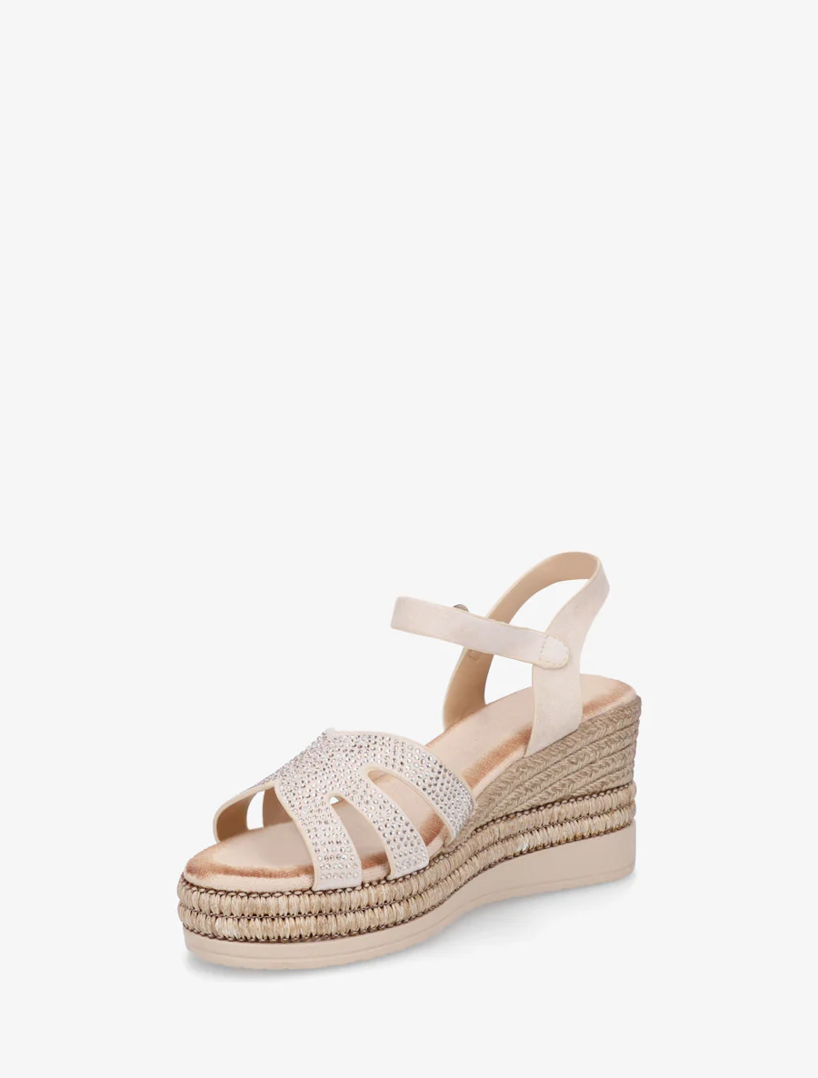 Sandales talon compensé à bride strassée - Beige - Image 3