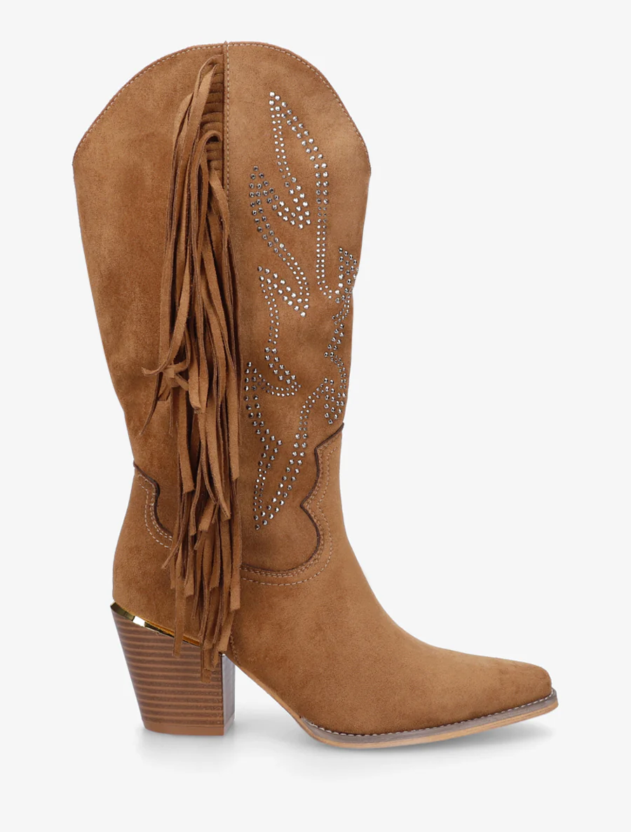Santiags à franges en strass - Camel