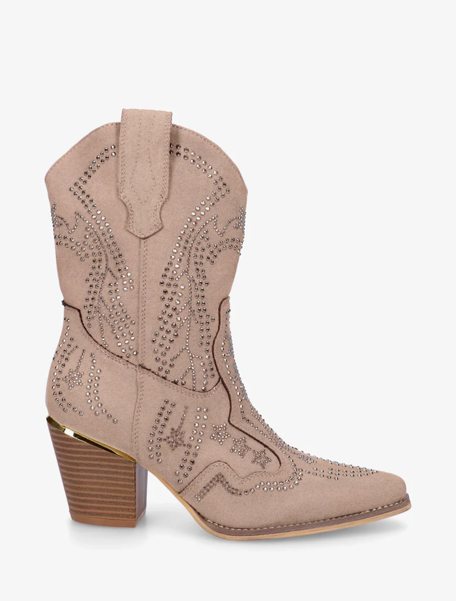 Santiags à strass style santiags - Taupe