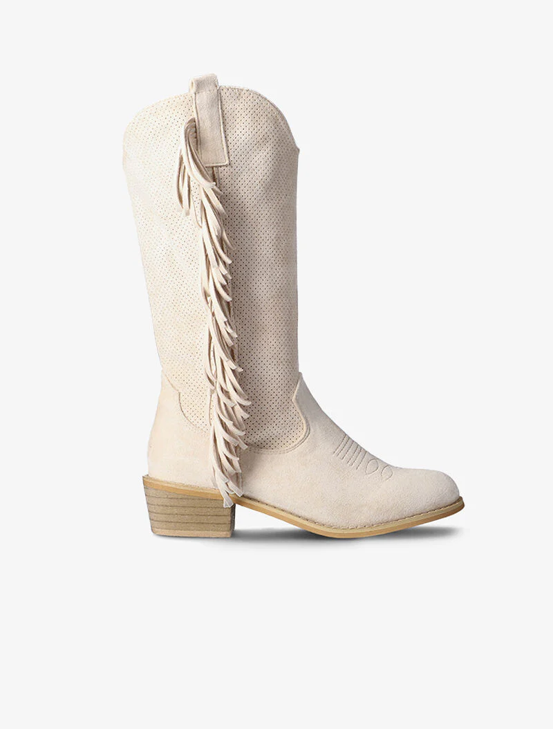 Santiags piquetées à franges - beige