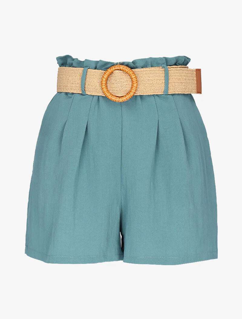 Short à ceinture effet osier - turquoise