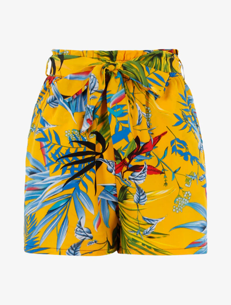 Short à imprimé feuillages – jaune/bleu