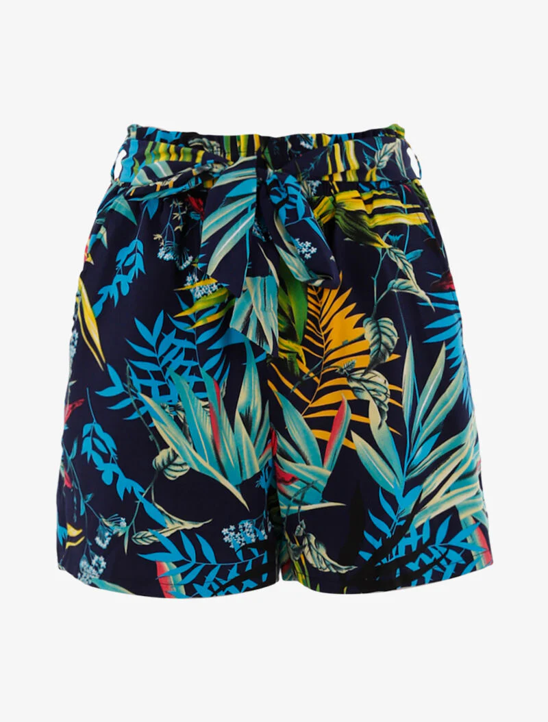 Short à imprimé tropical - marine/jaune