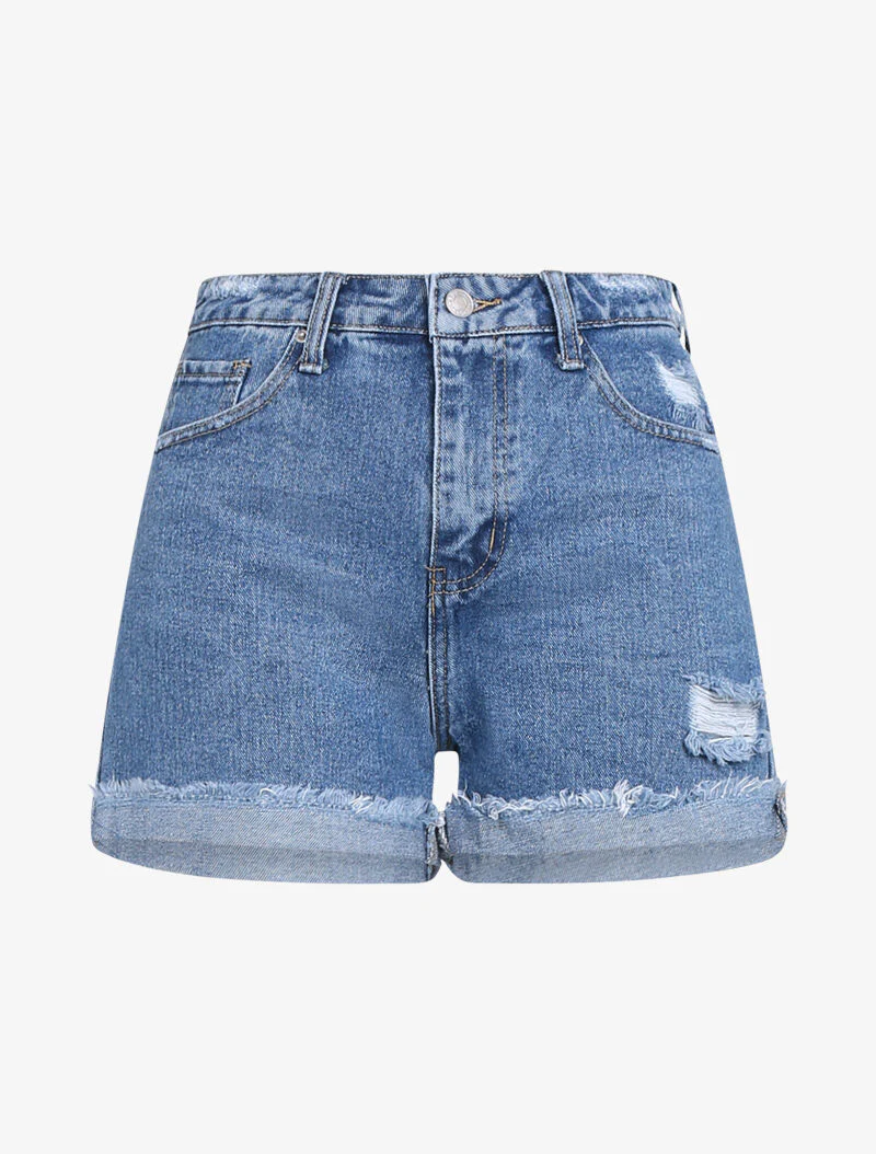 Short à ourlets effilochés - bleu denim - Image 3