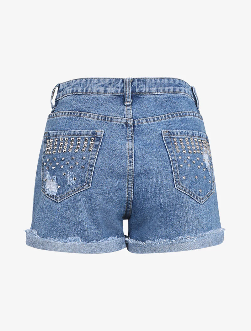 Short à ourlets effilochés - bleu denim - Image 4