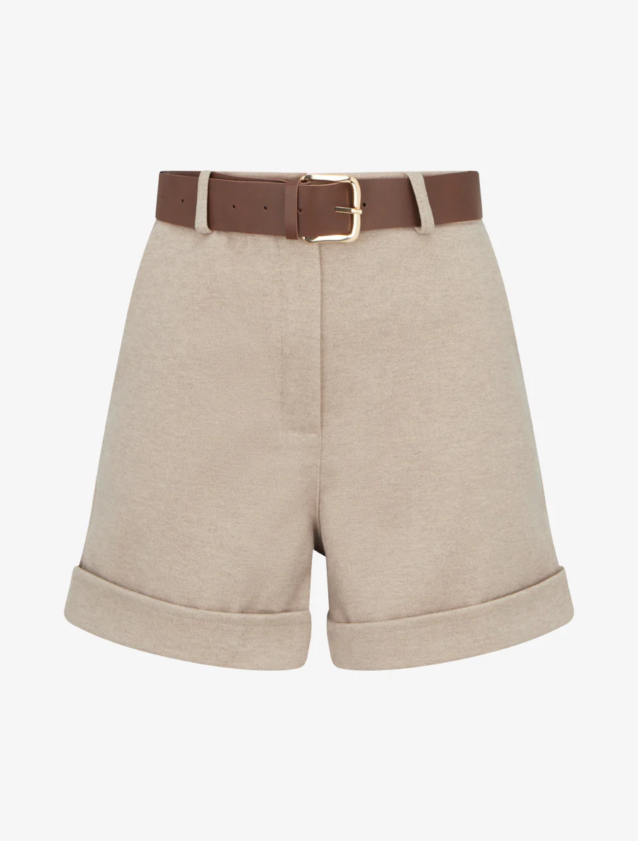 Short à revers ceinturé - Beige