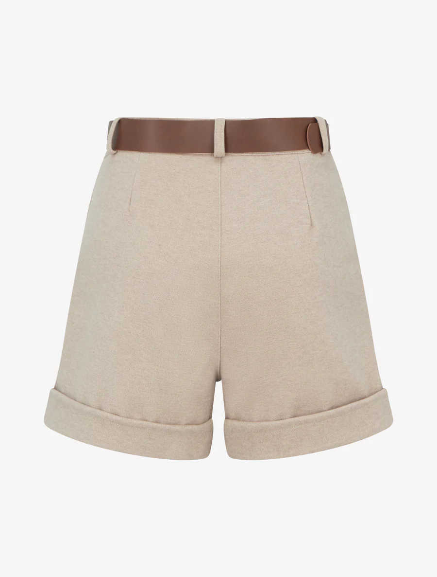 Short à revers ceinturé - Beige - Image 2
