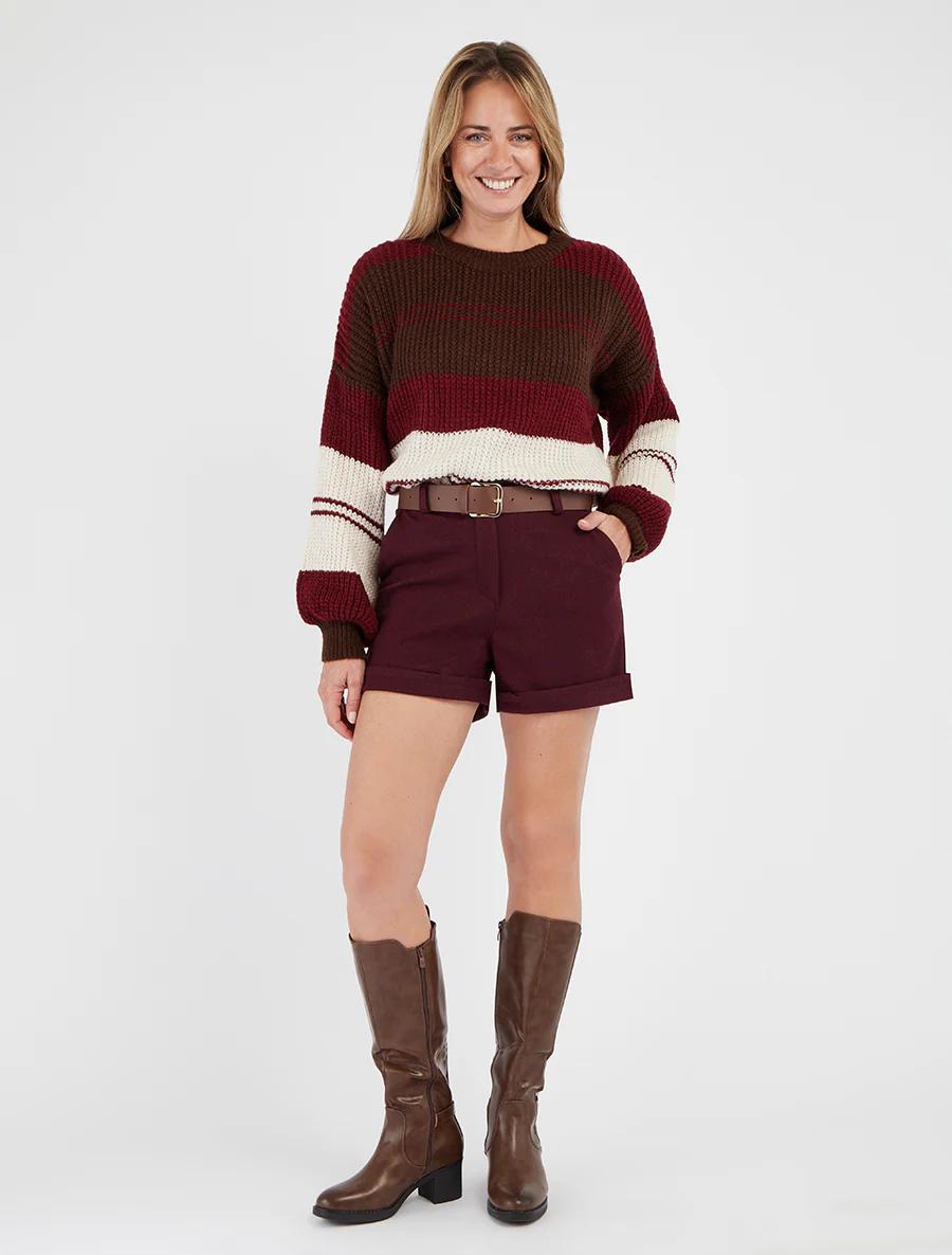 Short à revers imprimé chevron - Bordeaux - Image 4