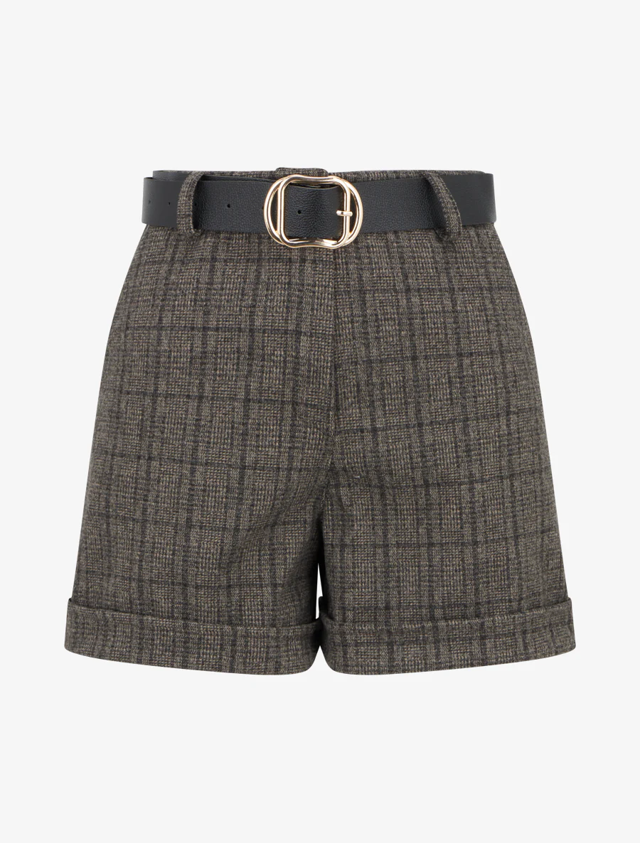Short à revers imprimé tartan - Noir