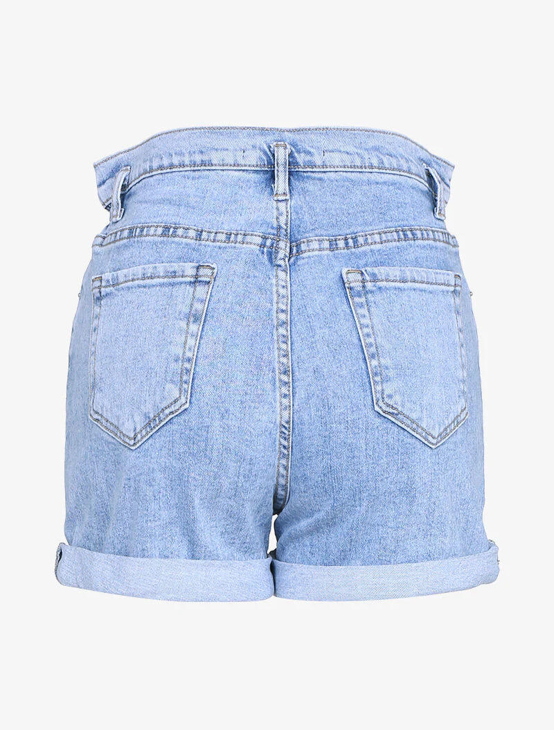 Short à taille haute élastiquée - bleu denim - Image 2