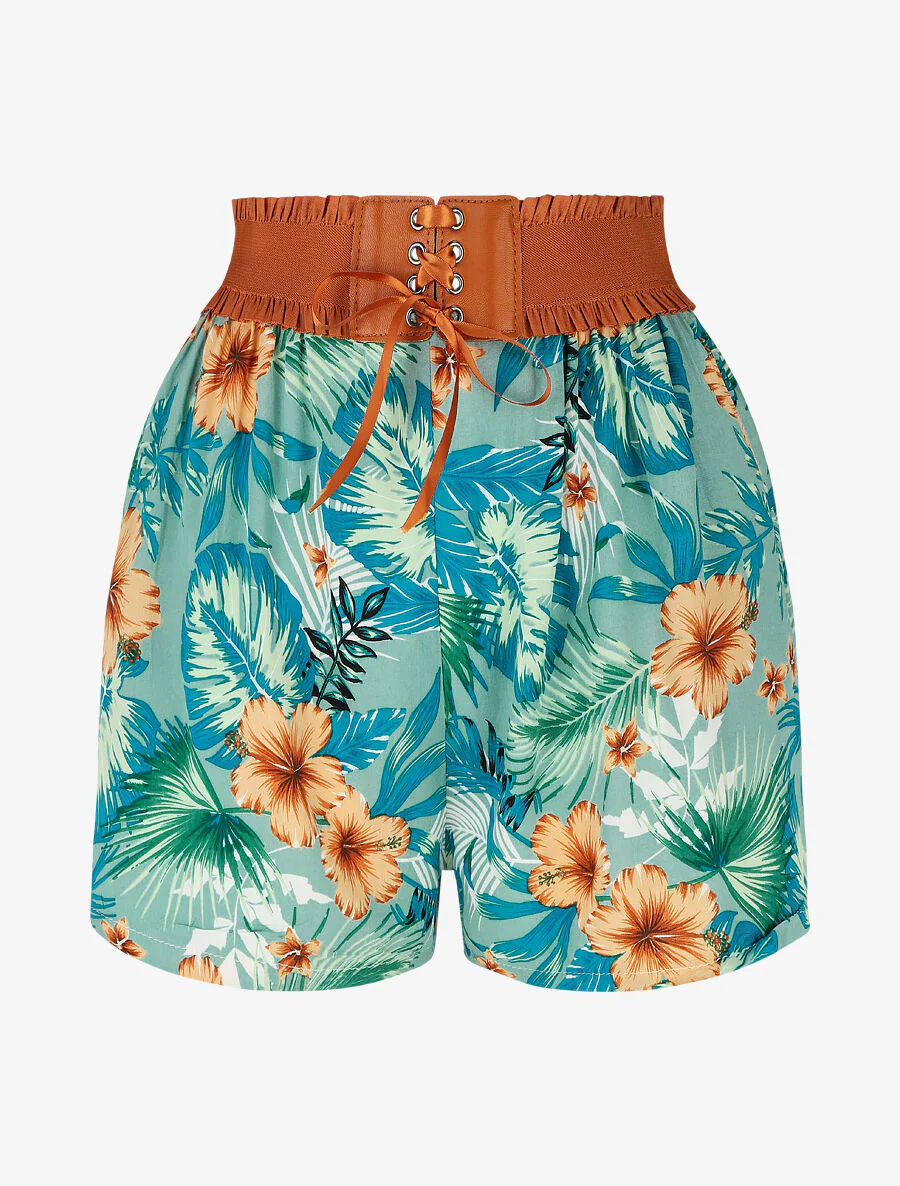 Short à taille haute style corset imprimé floral - Vert