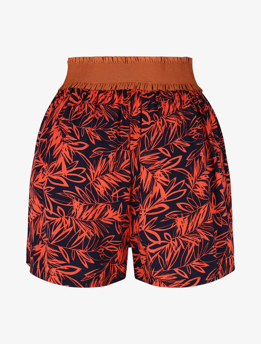 Short à taille haute style corset imprimé tropical - Rouge - Image 2
