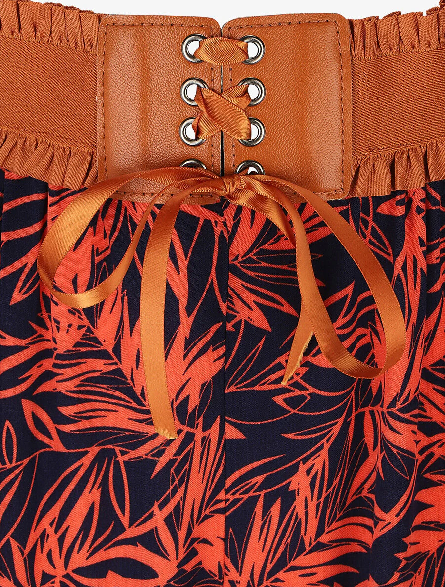 Short à taille haute style corset imprimé tropical - Rouge - Image 3