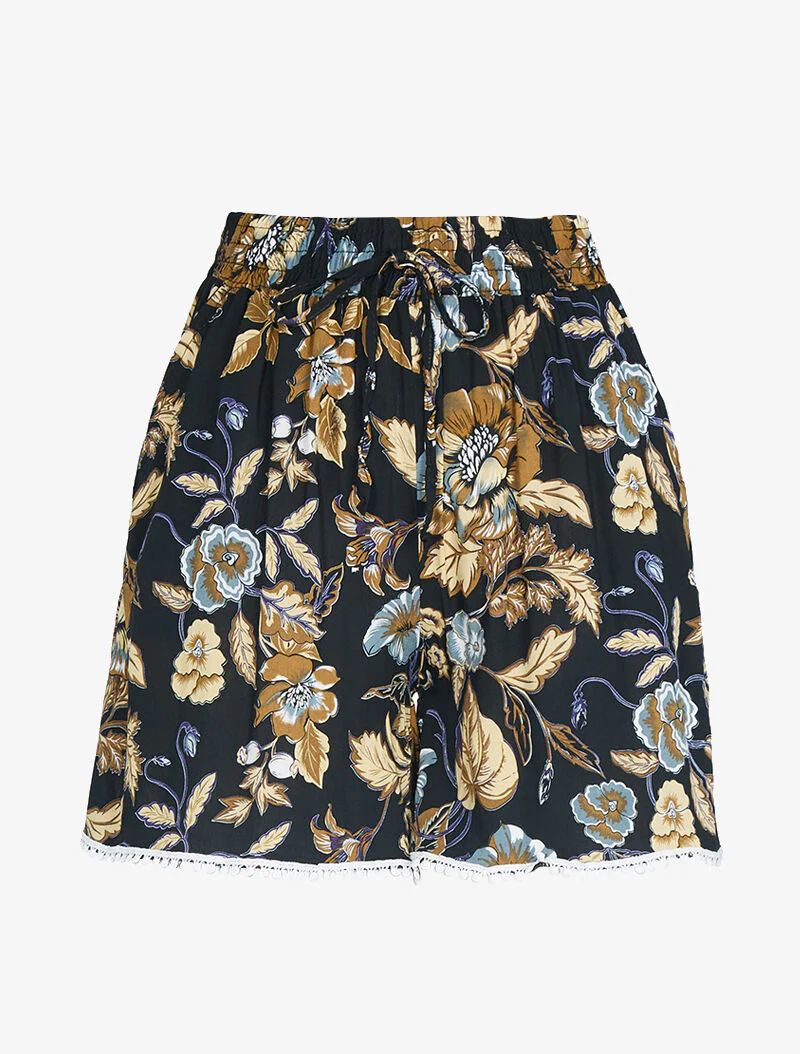 Short ample à imprimé fleuri - Noir