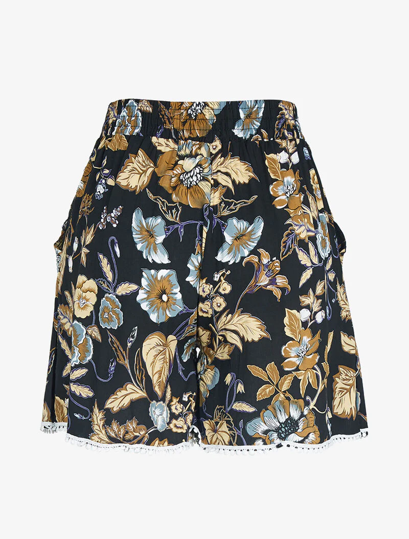 Short ample à imprimé fleuri - Noir - Image 2