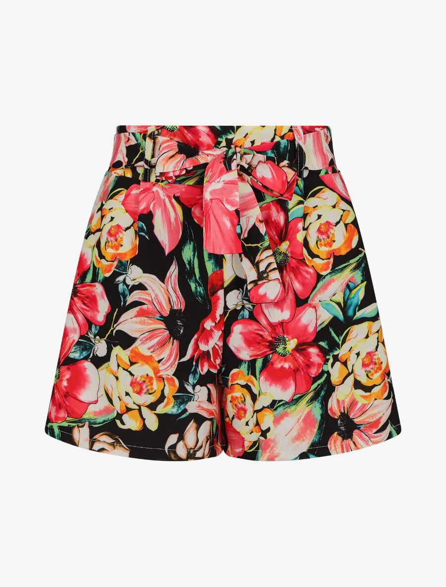 Short ample à imprimé fleurs tropicales - Noir