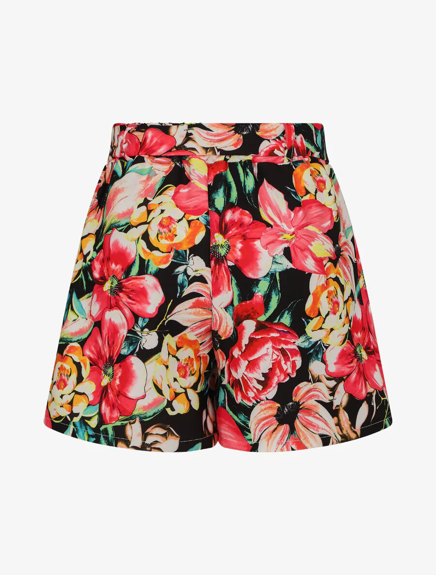 Short ample à imprimé fleurs tropicales - Noir - Image 2