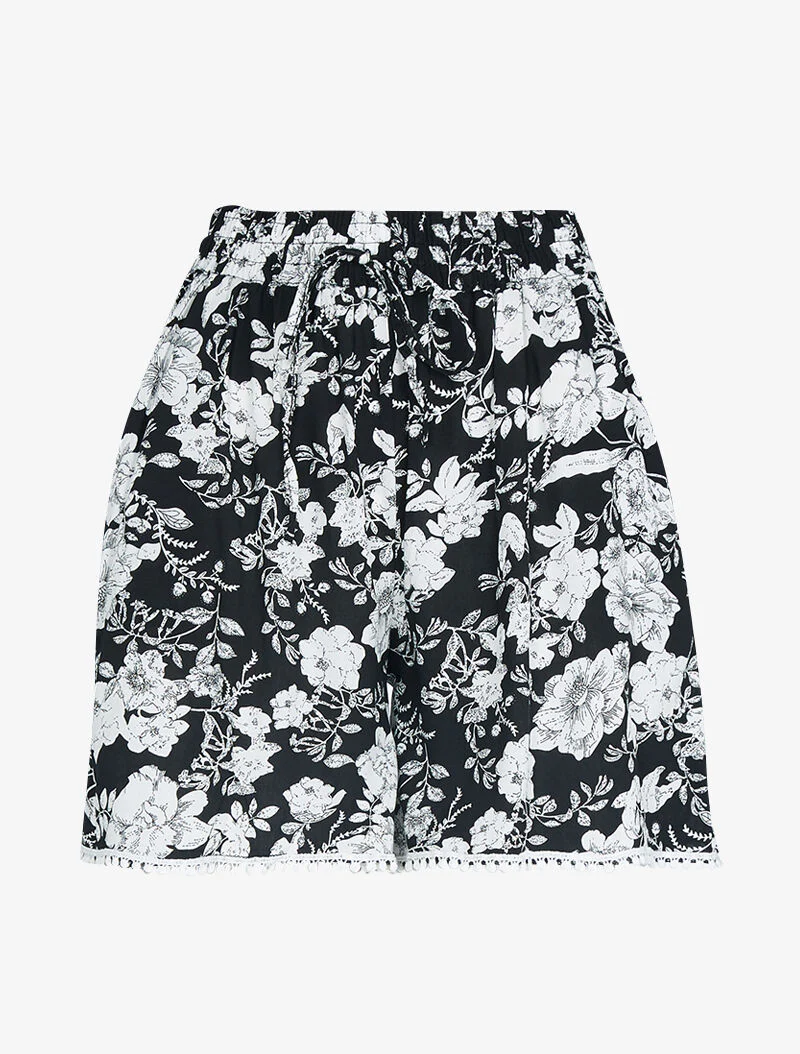 Short ample à imprimé floral - noir