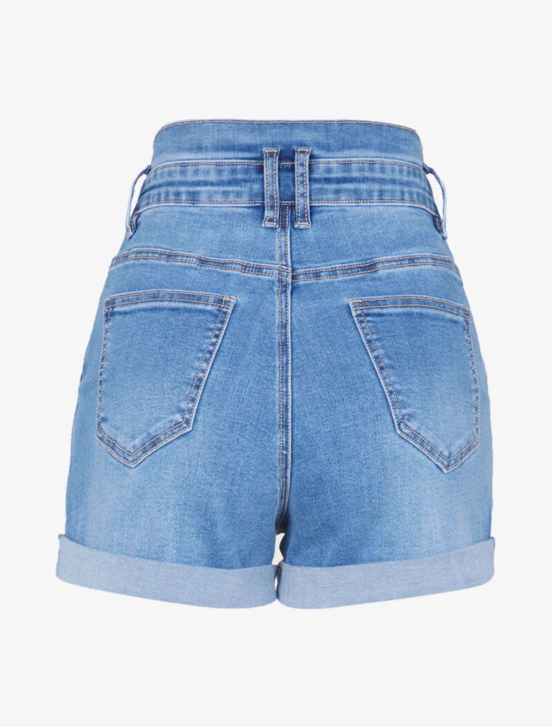 Short ample à taille empire - bleu denim - Image 4