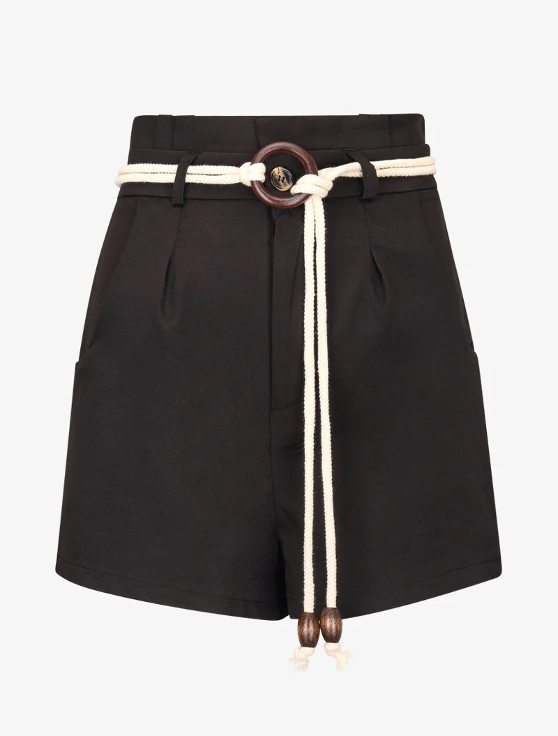 Short basique à taille haute paper bag - noir