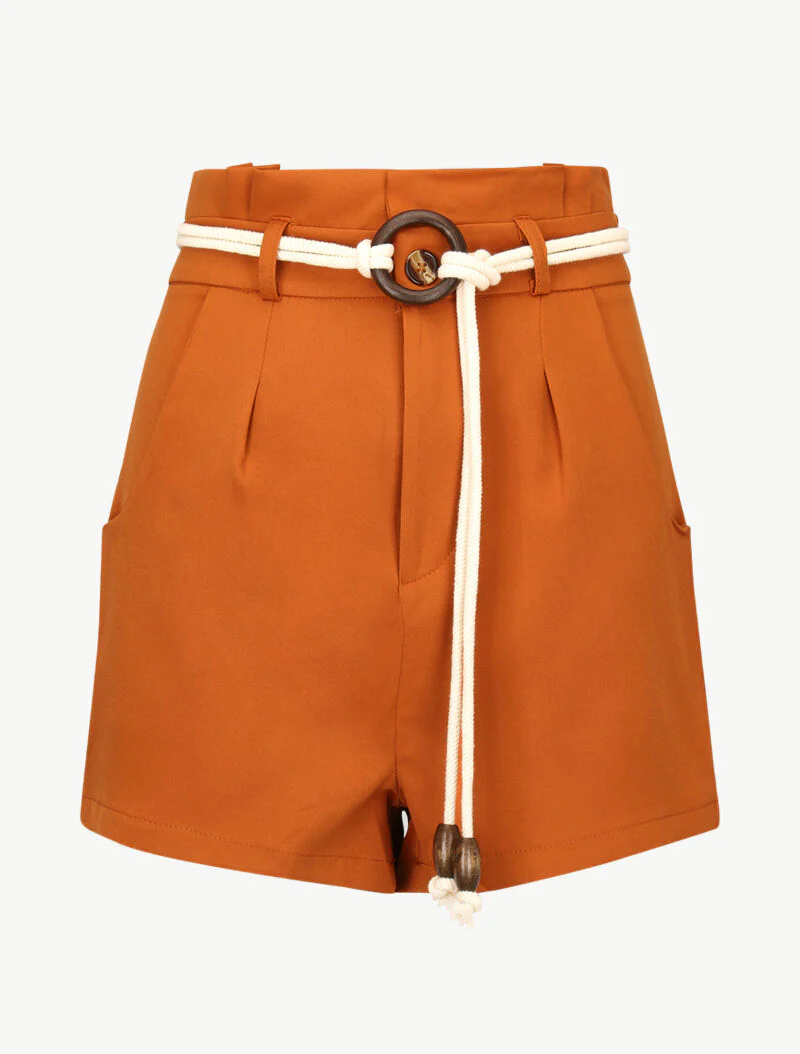 Short basique à taille haute paper bag - orange - Image 3