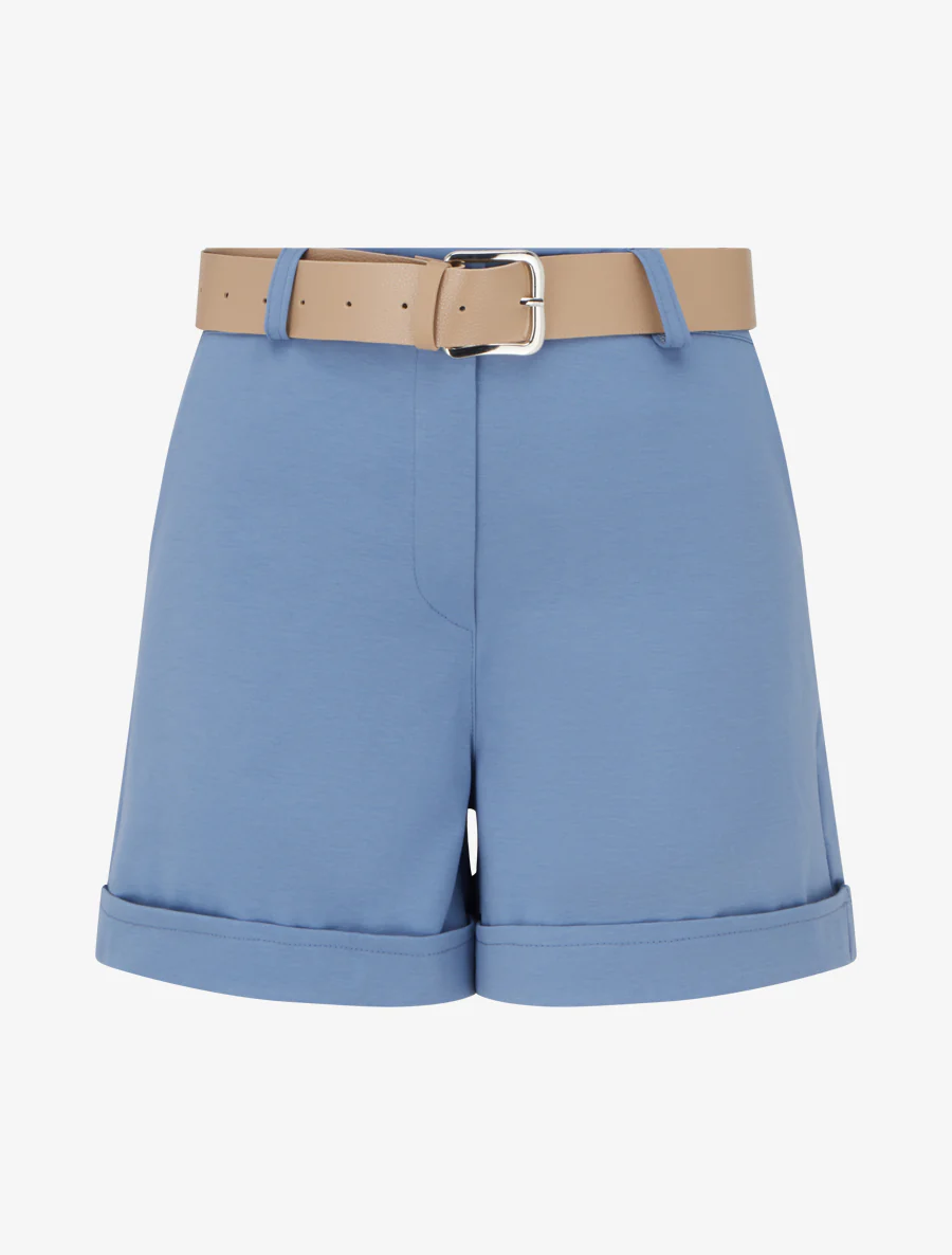 Short ceinturé à revers - Bleu