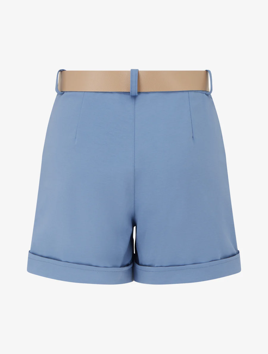 Short ceinturé à revers - Bleu - Image 2