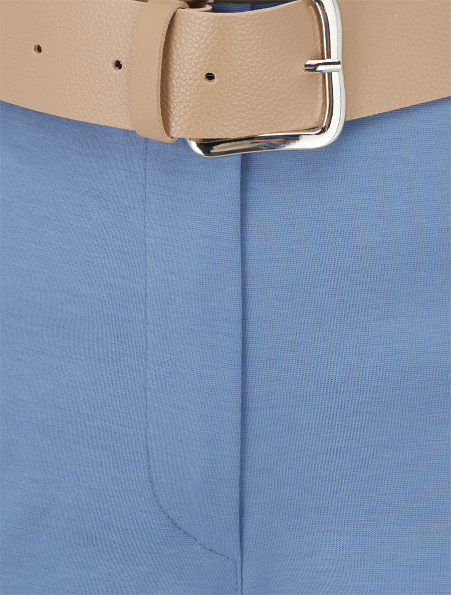 Short ceinturé à revers - Bleu - Image 3