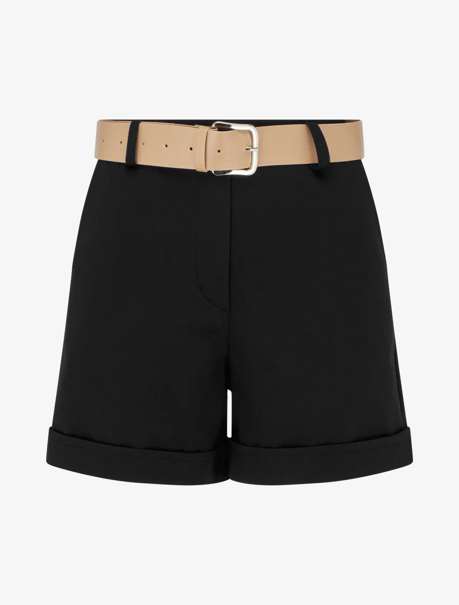 Short ceinturé à revers - Noir