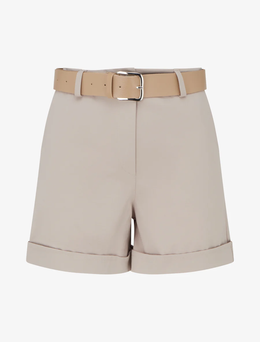 Short ceinturé à revers - Taupe