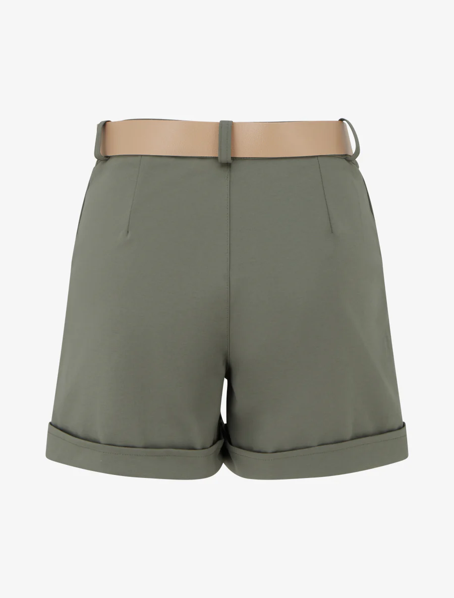 Short ceinturé à revers - Kaki - Image 2