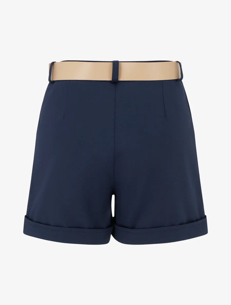 Short ceinturé à revers - Marine - Image 2