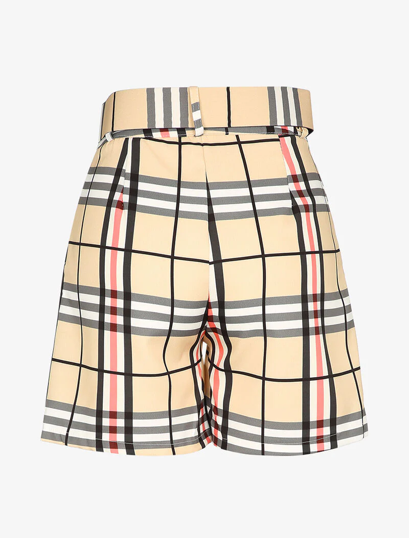 Short ceinturé imprimé tartan - Beige - Image 2