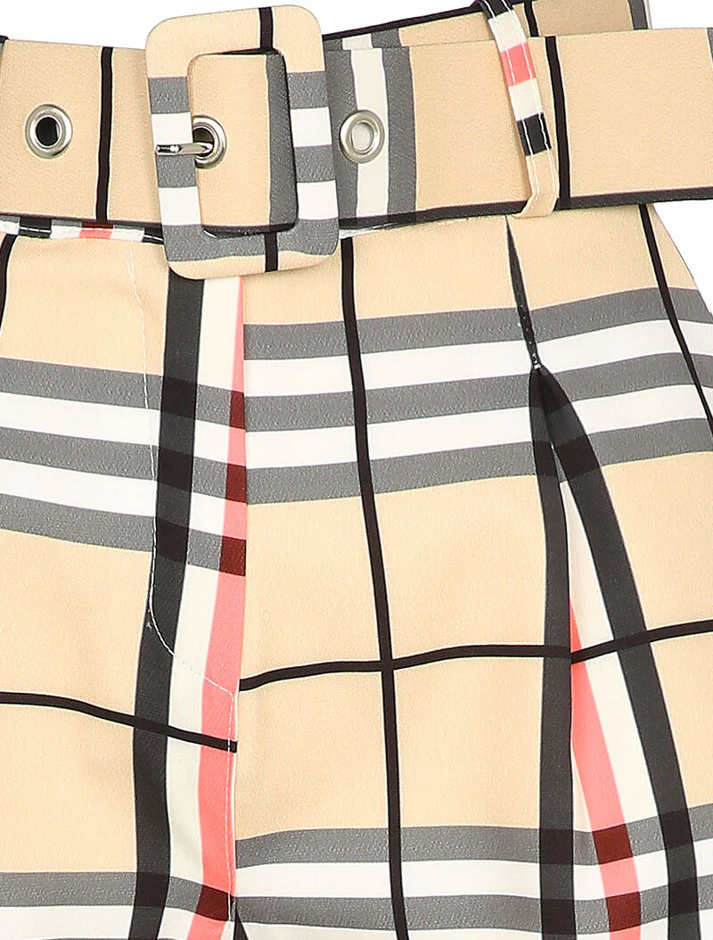 Short ceinturé imprimé tartan - Beige - Image 3