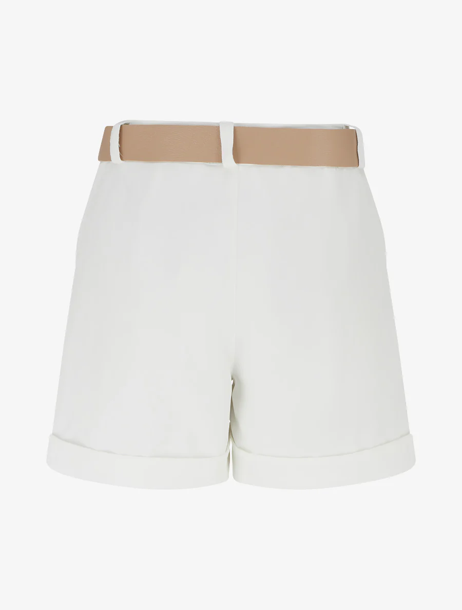 Short ceinturé uni à ourlet - Blanc - Image 2
