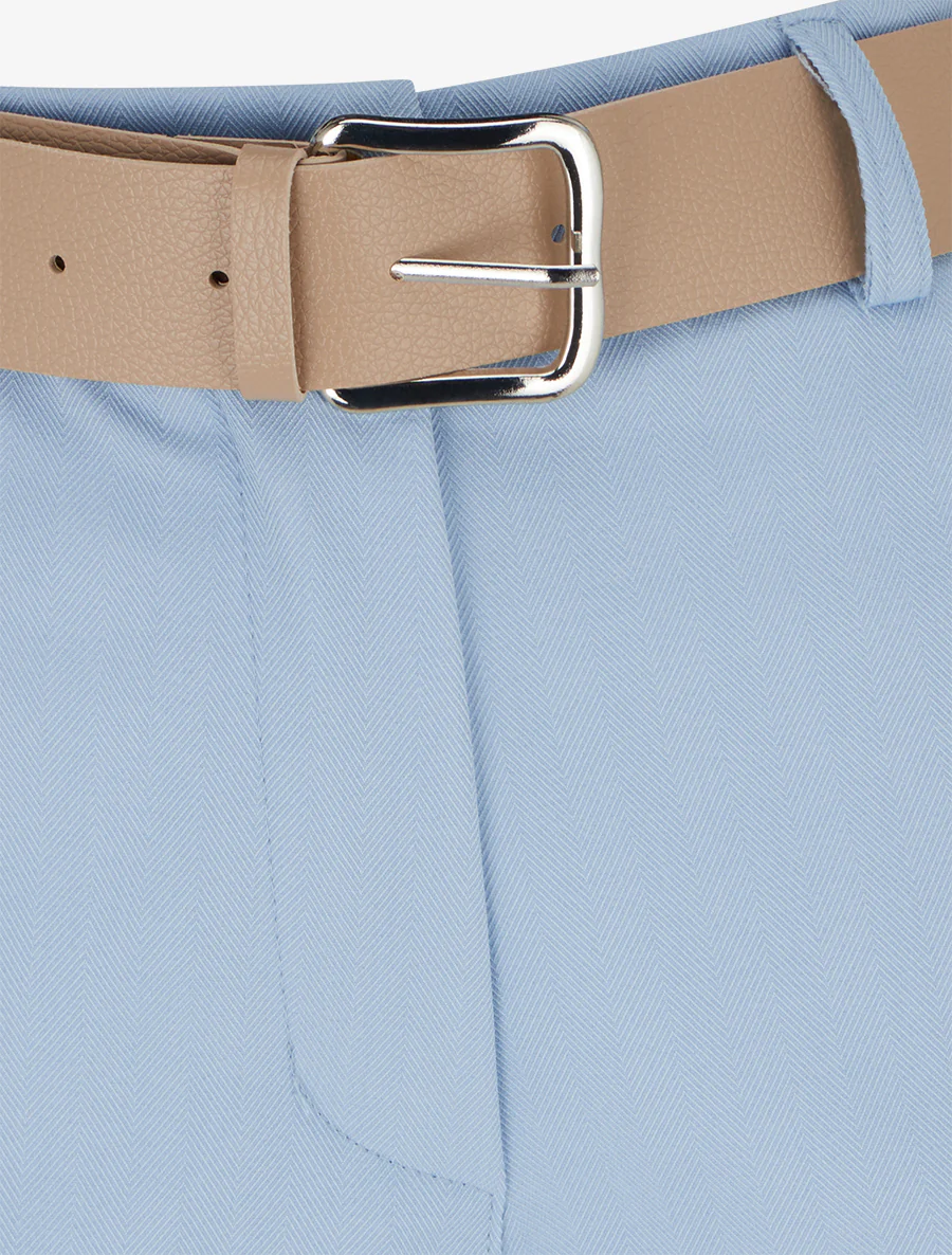 Short ceinturé uni à ourlet - Bleu ciel - Image 3