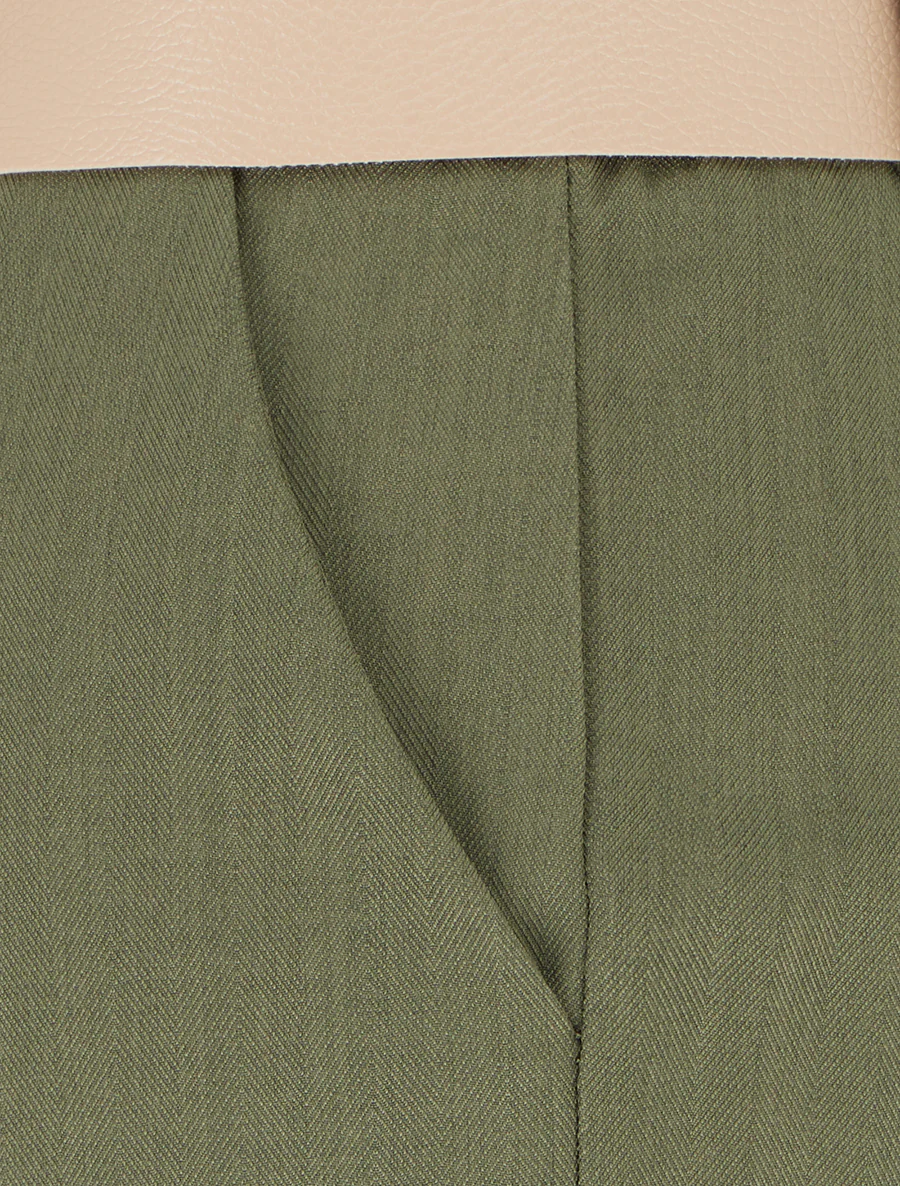 Short ceinturé uni à ourlet - Kaki - Image 3