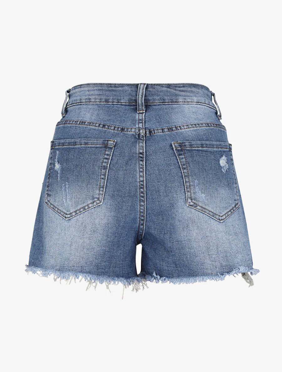 Short délavé à bords coupe franche - Bleu denim - Image 2