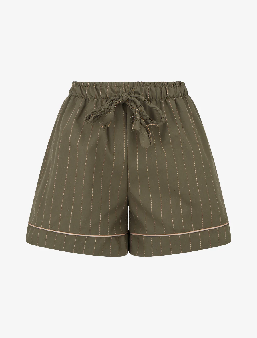 Short droit à fines rayures - Kaki
