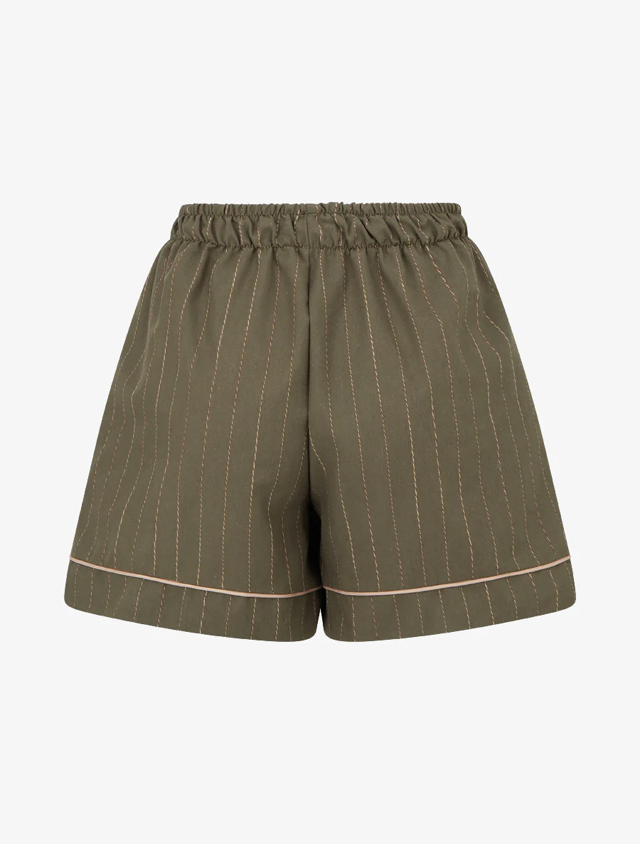 Short droit à fines rayures - Kaki - Image 2