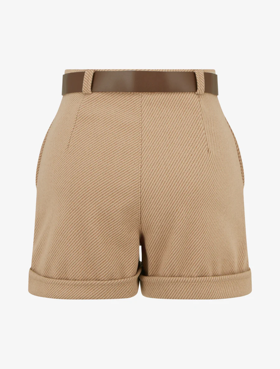 Short droit à ourlet et ceinture - Camel - Image 2