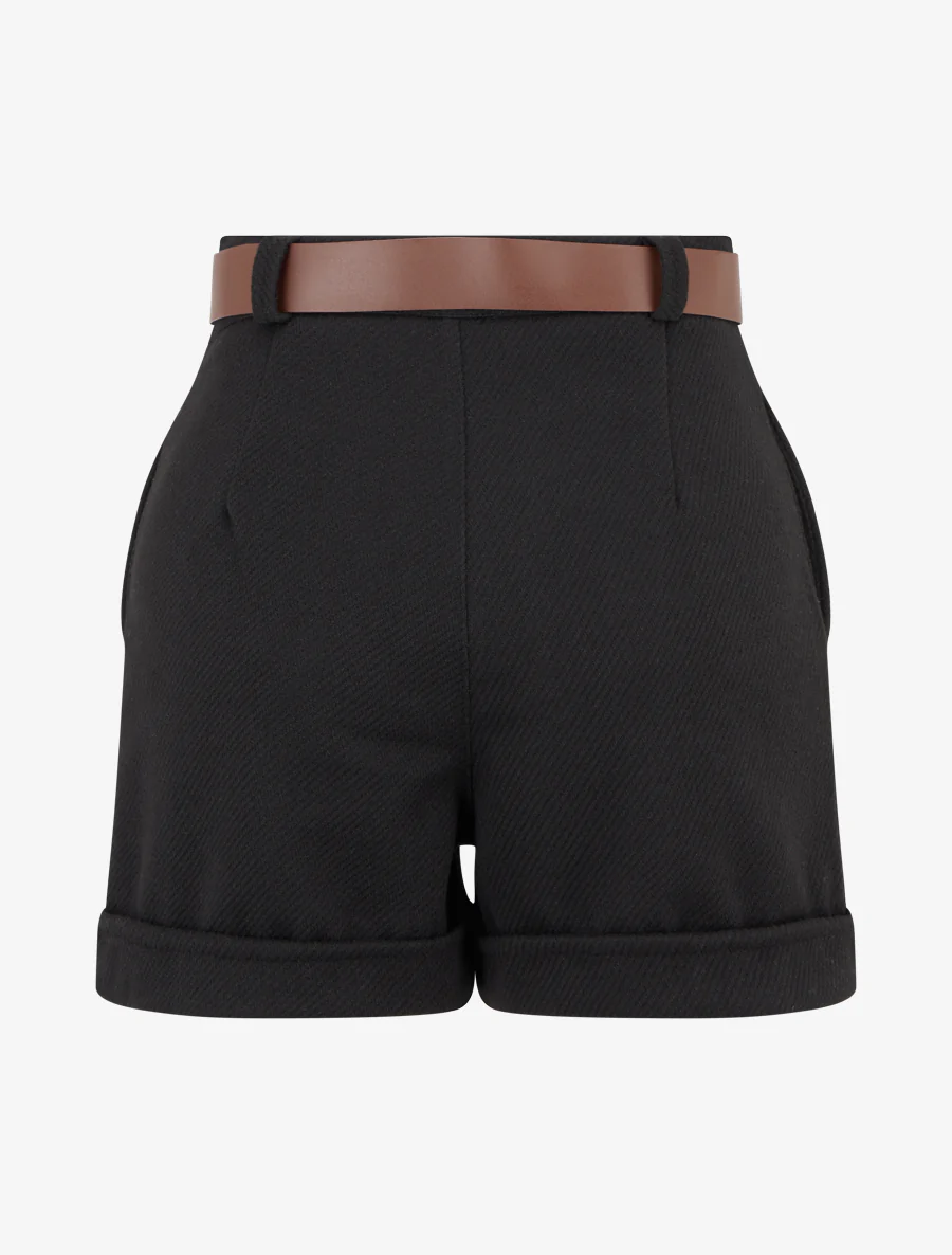 Short droit à ourlet et ceinture - Noir - Image 2