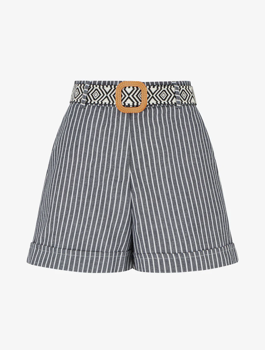 Short droit à rayures - Gris