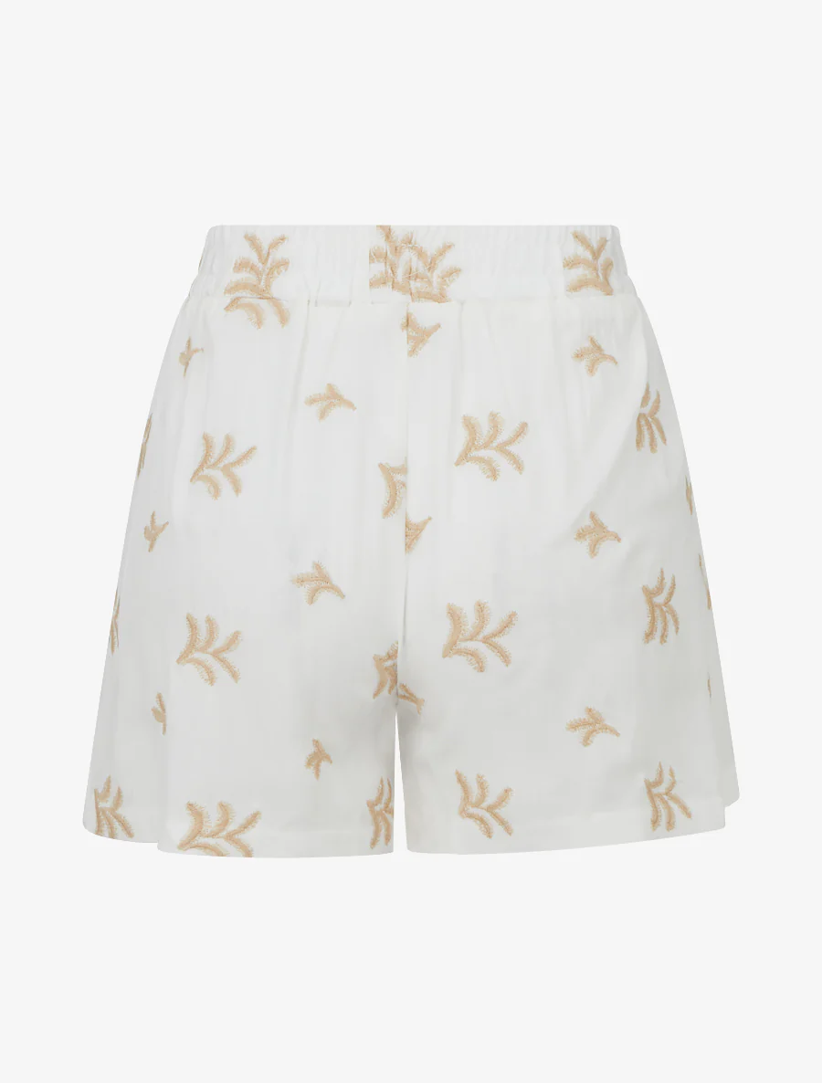 Short droit élastiqué à broderies fantaisies - Blanc - Image 2